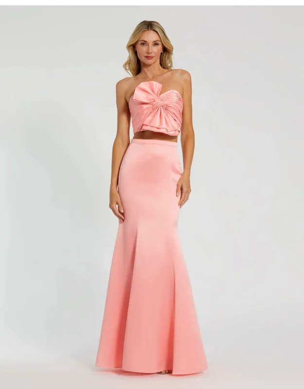 Mac Duggal Strapless Bow Top And Mermaid Skirt 2 Piece Set With Statement Bow And Fully Lined Design