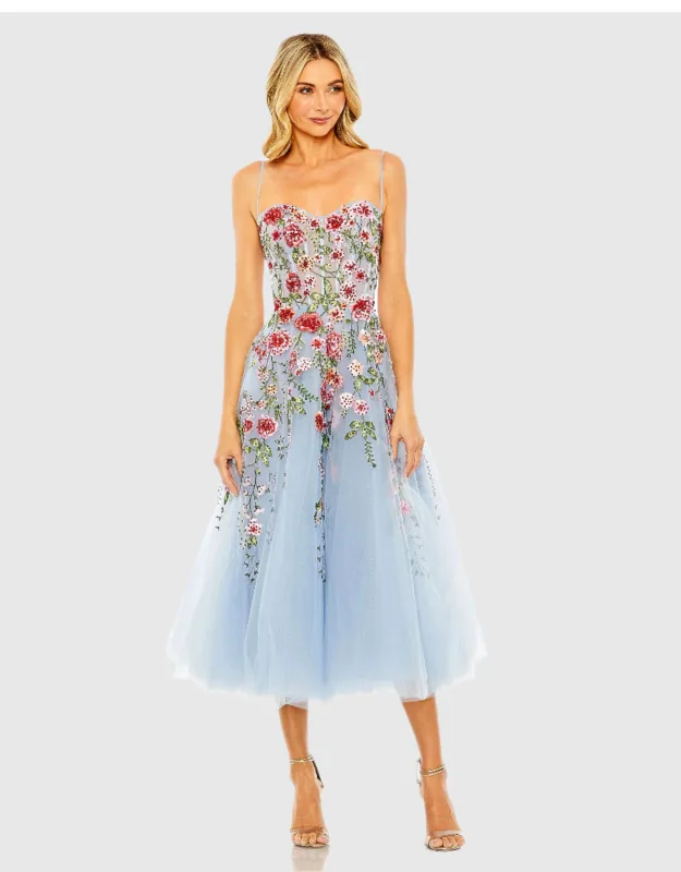 Slim Strap Sheer Bustier Embroidered Dress