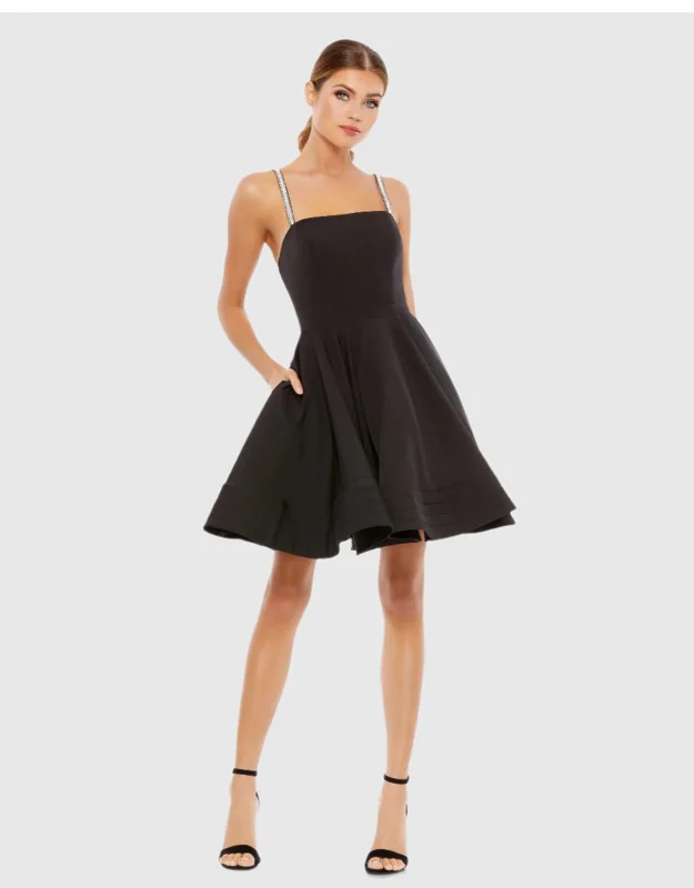 Square Neck Mini A Line Wedding Guest Dress