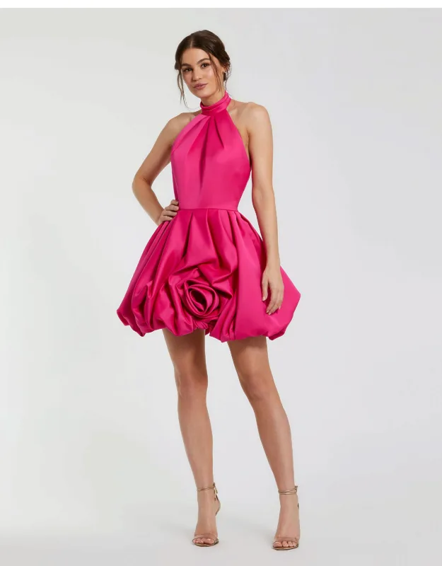 Satin High Neck Bubble Hem Mini Dress