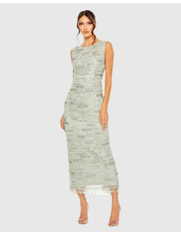 Sleeveless Crystal Fringe Column Dress