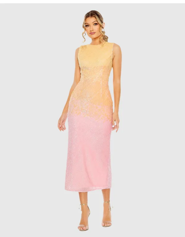 High Neck Ombre Sequin Cocktail Dress