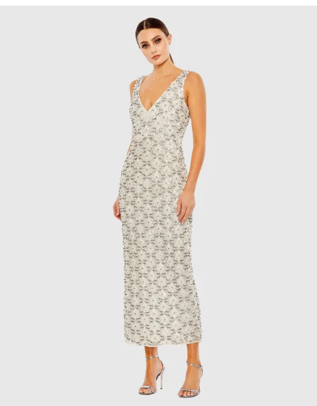Fully Beaded Sleeveless Column Dress With Intricate Beading And Hand-stitched Rhinestones