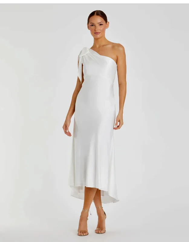 Satin One Shoulder Wedding Guest Midi Dress