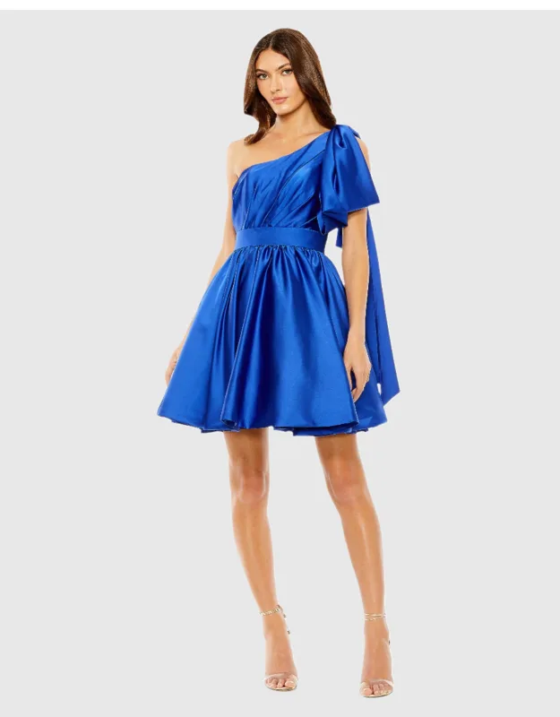 One Shoulder Bow Satin Mini Dress