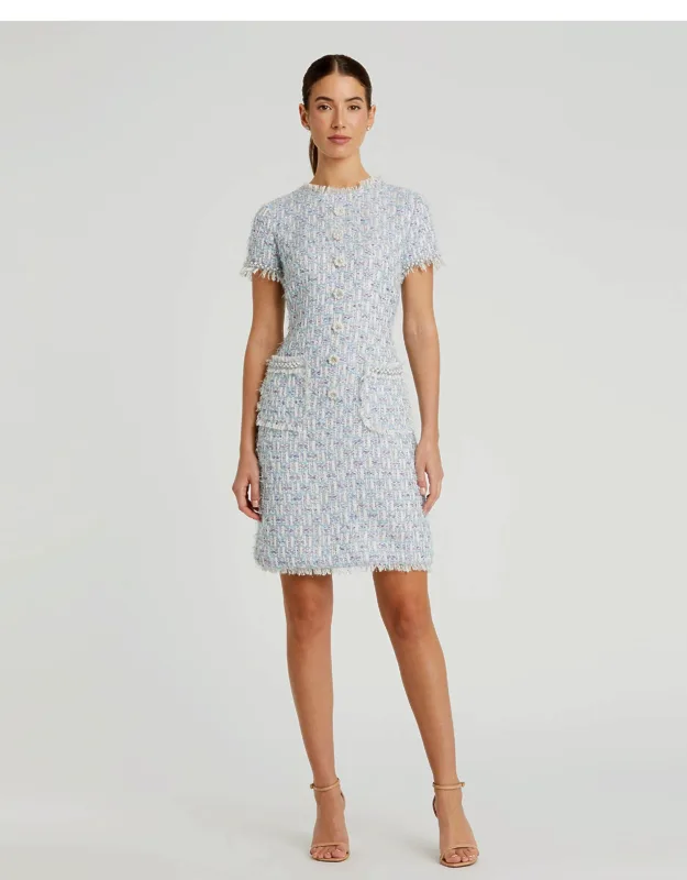 Cap Sleeve Floral Button Detail Shift Wedding Guest Dress