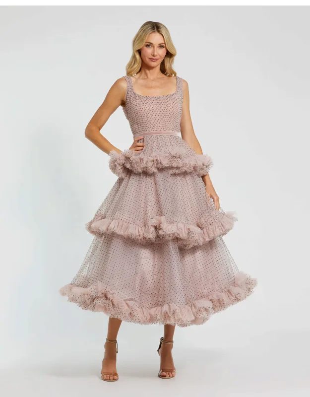 Sleeveless Dot Net Ruffle Dress
