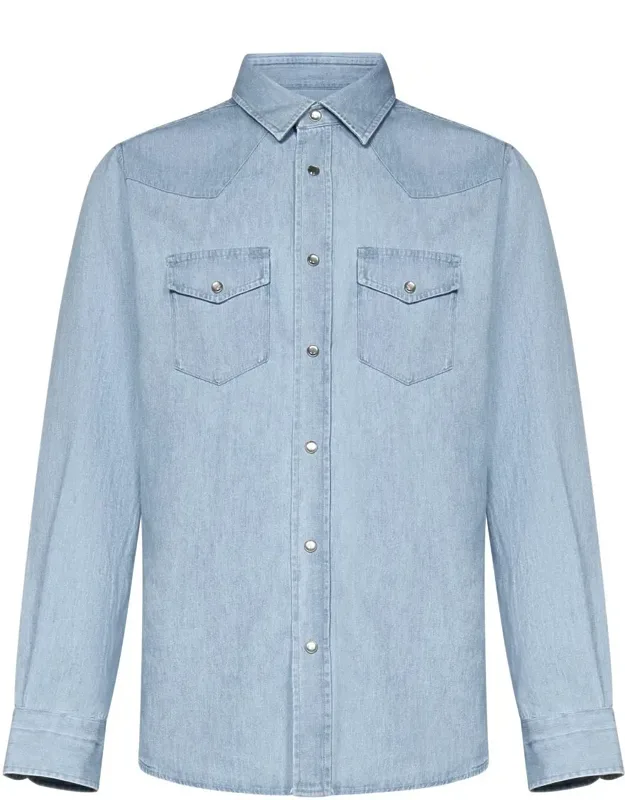 Shirt With Snap Button Front Closure And Point Collar