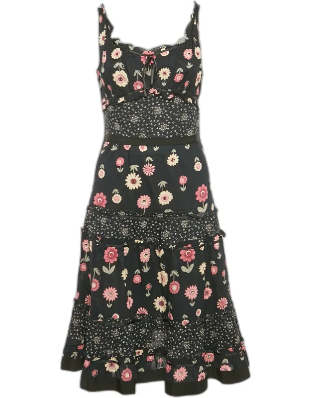 Floral Print Cotton Tiered Short Dress