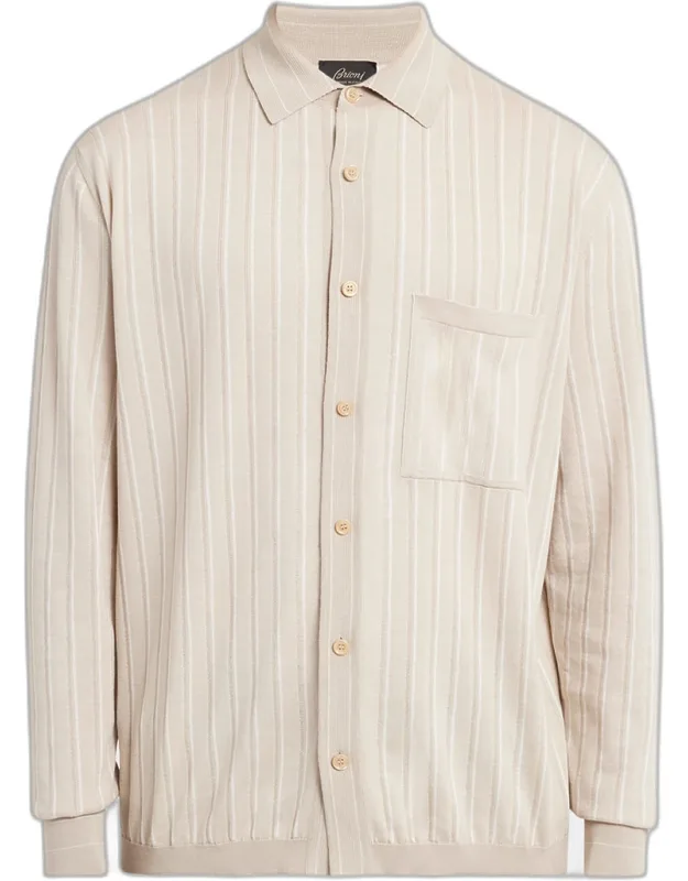 Stripe Knit Casual Button-down Shirt