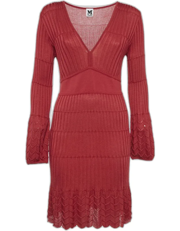 Patterned Knit V-neck Midi Dress