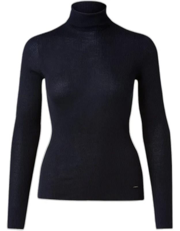 Cashmere-silk Fine Ribbed Knit Pullover
