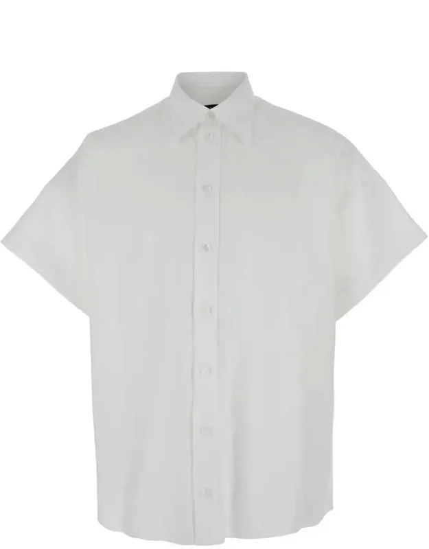 Shirt With Classic Collar And Wide Short Sleeves In Linen