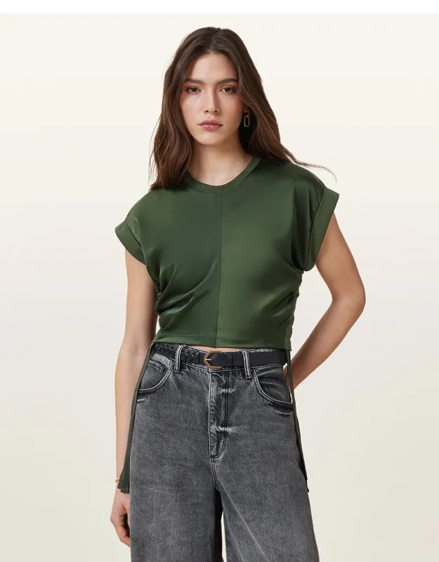 Cropped Satin Drawcord T-shirt