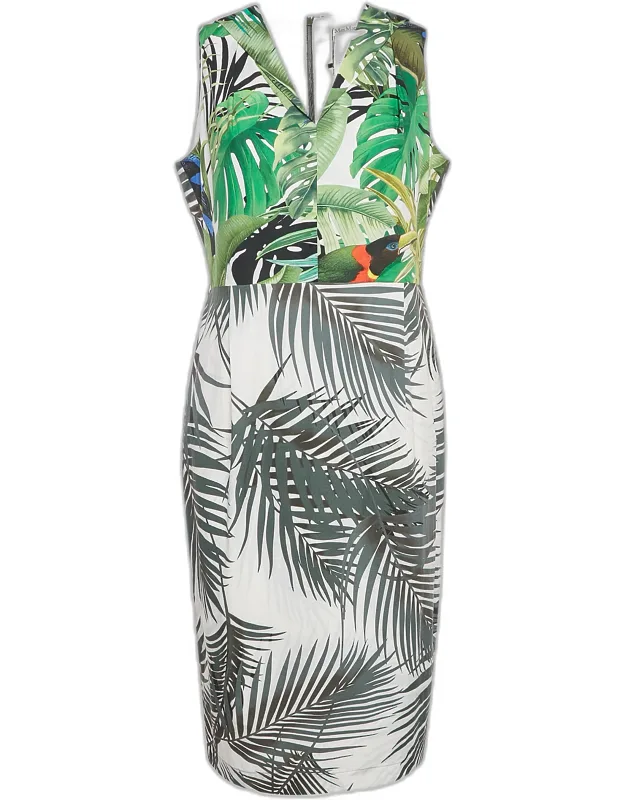 Tropical Print Cotton Sleeveless Midi Dress