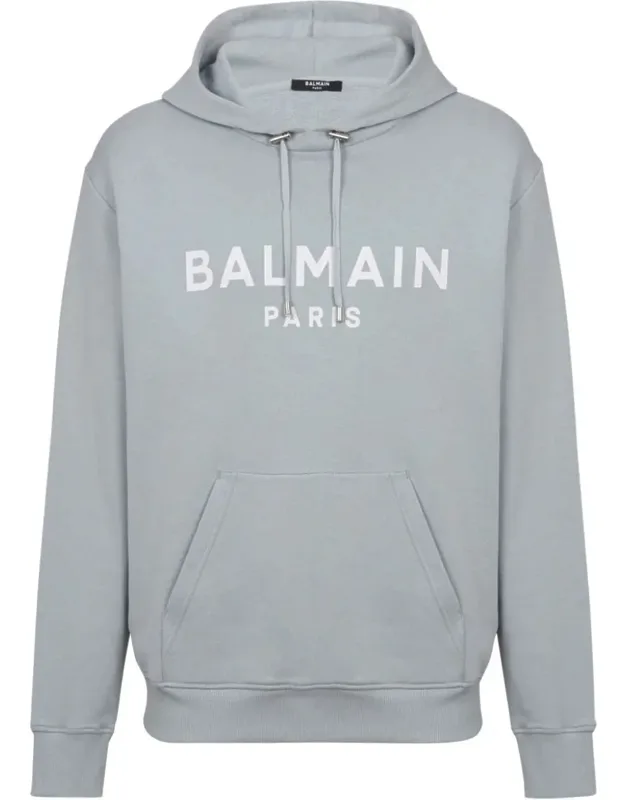 _balmain Logo Print Drawstring Hooded Sweater_