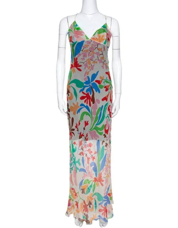 Floral Print Crepe Sheer Maxi Dress