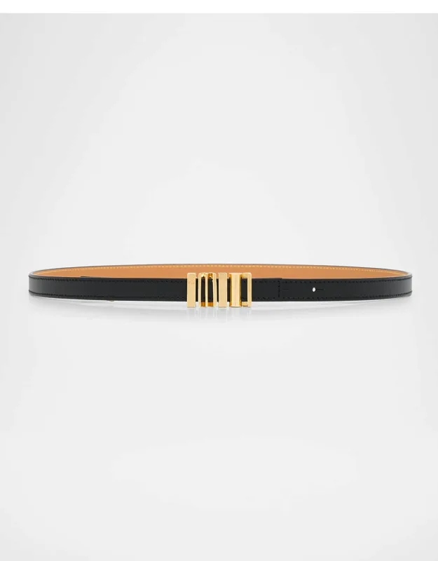 Graphic Buckle Leather Skinny Belt