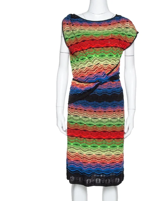 Multicolor Wavy Linen Blend Knit Sleeveless Dress