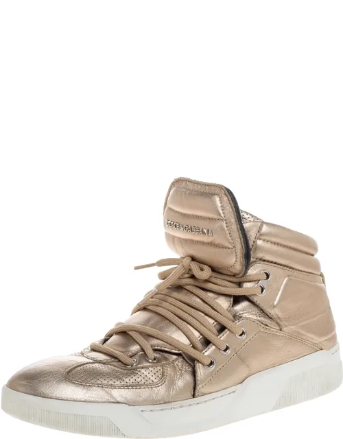 Metallic Gold Leather Flag High Top Sneakers
