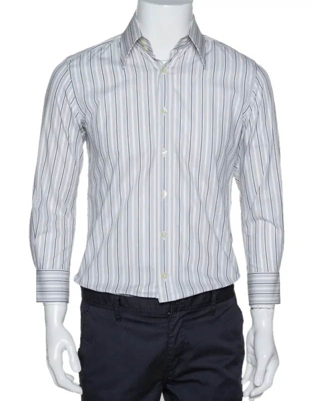 Pale Striped Button Front Shirt, Long Sleeves, Tailored Fit