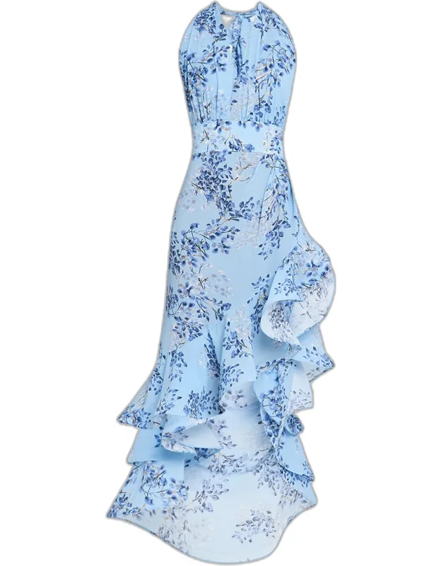 Floral-print Ruffle Halter Maxi Dress