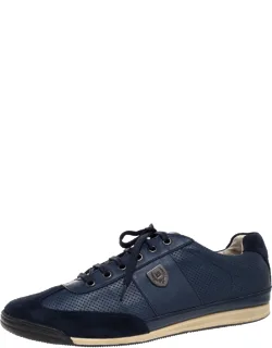 Perforated Leather And Suede Lace Up Sneakers