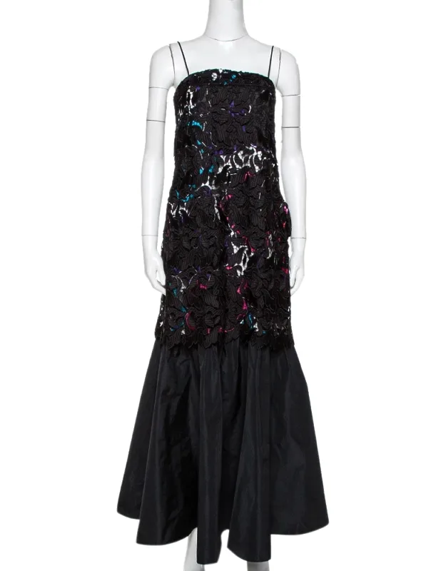 Printed Satin & Lace Overlay Maxi Dress