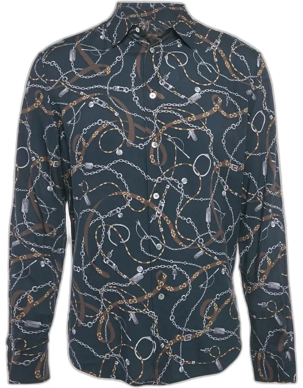 Twisted Chain Print Crepe Long Sleeve Shirt