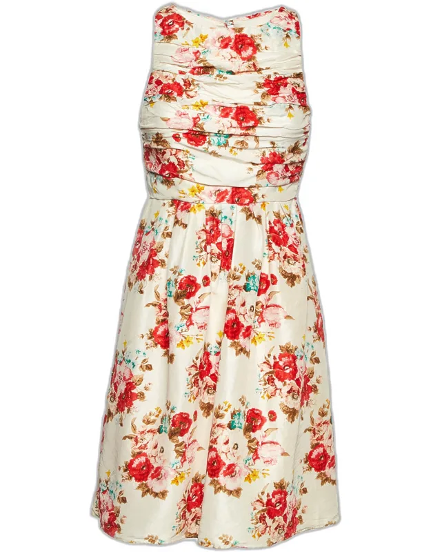 Floral Print Crepe Pleated Sleeveless Mini Dress