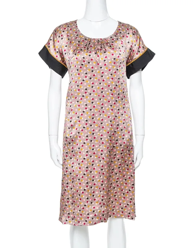 Multicolor Abstract Polka Dot Print Silk Shift Dress
