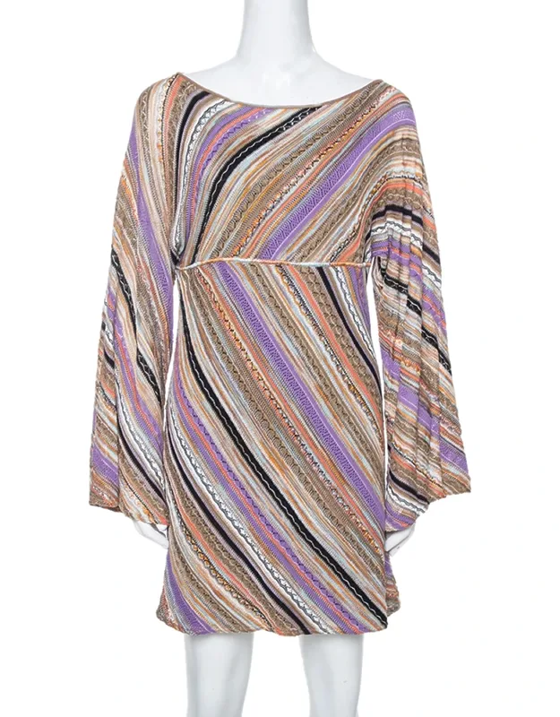 Multicolor Perforated Knit Long Sleeve Dress