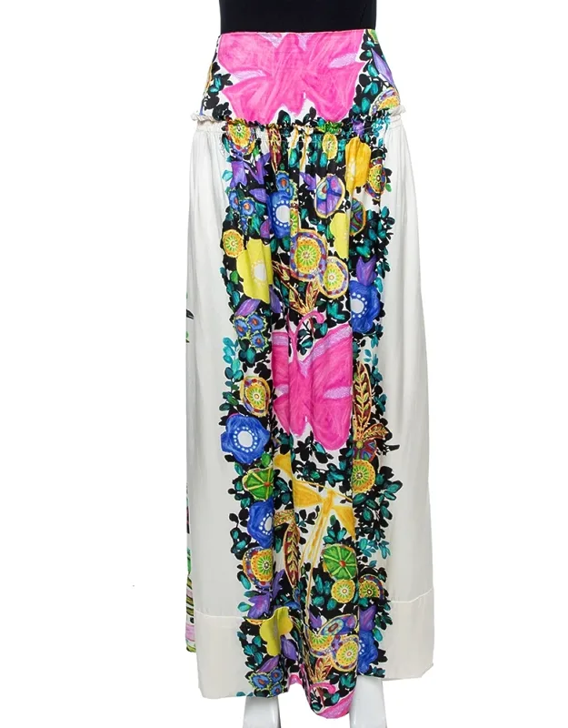 Flora & Fauna Print Satin Silk Maxi Skirt