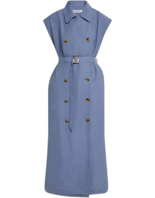 Double-breasted Twill Trench Midi Dress