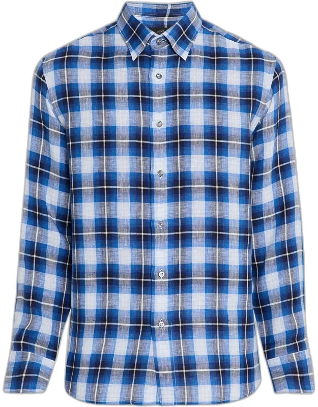 Linen Madras Check Casual Button-down Shirt