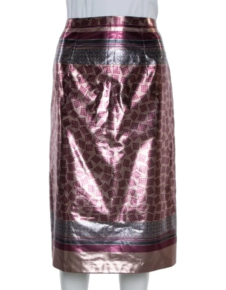 Printed Lamé Pencil Skirt