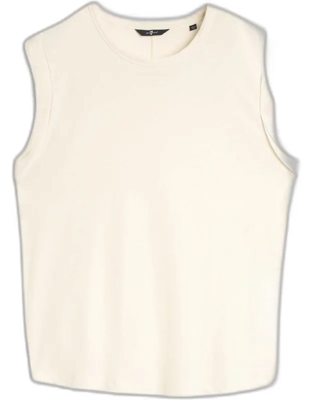 Linen Blend Muscle Tee With Crew Neckline And Dropped Armholes