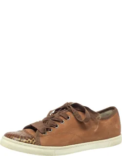 Nubuck Leather And Glitter Python Cap Toe Sneakers