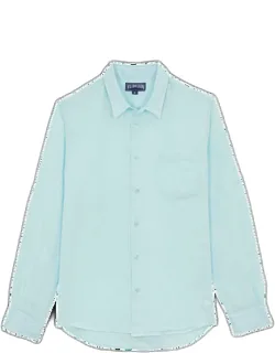 Linen Shirt Natural Dye - Caroubis - Blue, Relaxed Fit, Long Sleeve