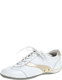 White Leather Lace Up Low Top Sneakers