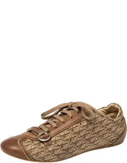 Brown Leather And Diorissimo Canvas Low Top Sneakers