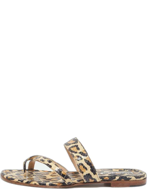 Leopard Print Python Leather Thong Flat Slides