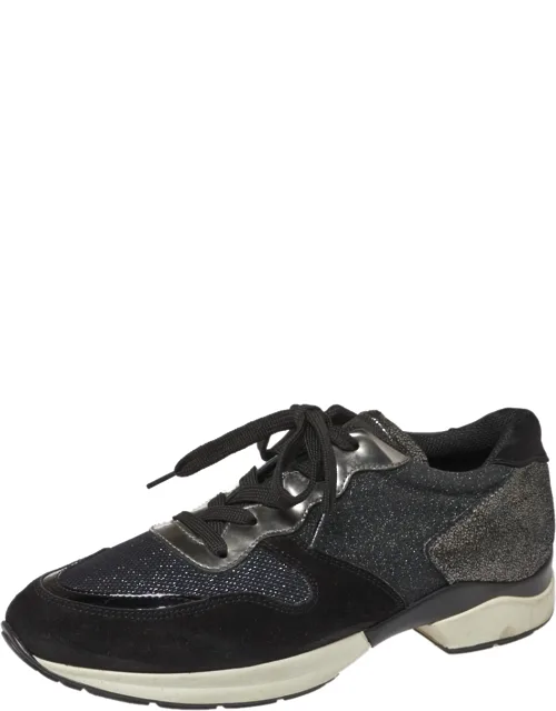 Mesh And Suede Textured Leather Low Top Sneakers