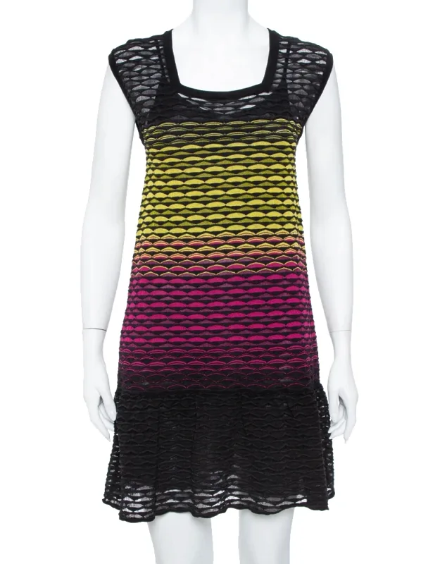 Perforated Knit Ruffle Detail Shift Dress