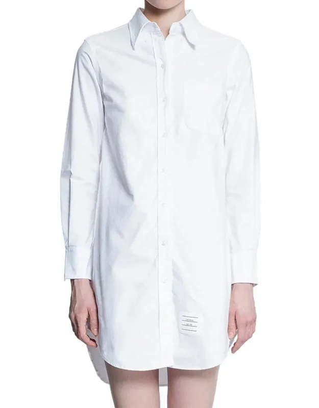 Thigh Length Point Collar Shirtdress In Oxford