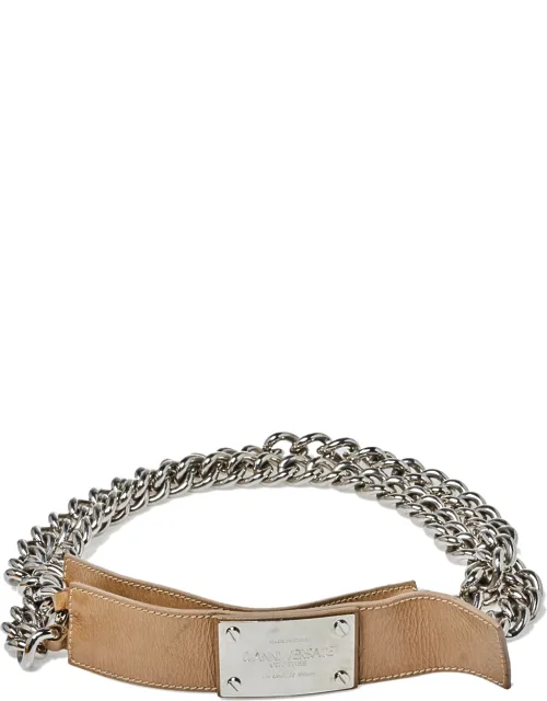 Patent Leather And Chain Logo Plaque Belt 85cm