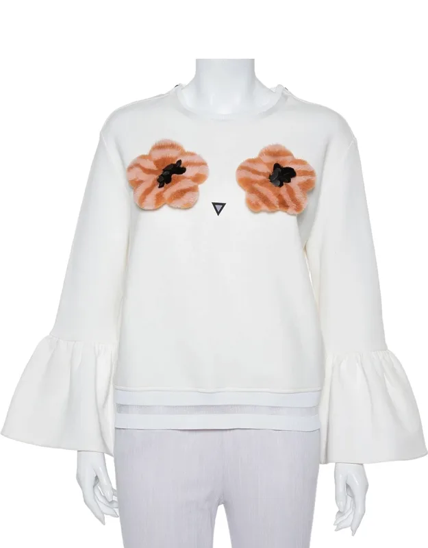 Knit Pom-pom Applique Flared Sleeve Jumper