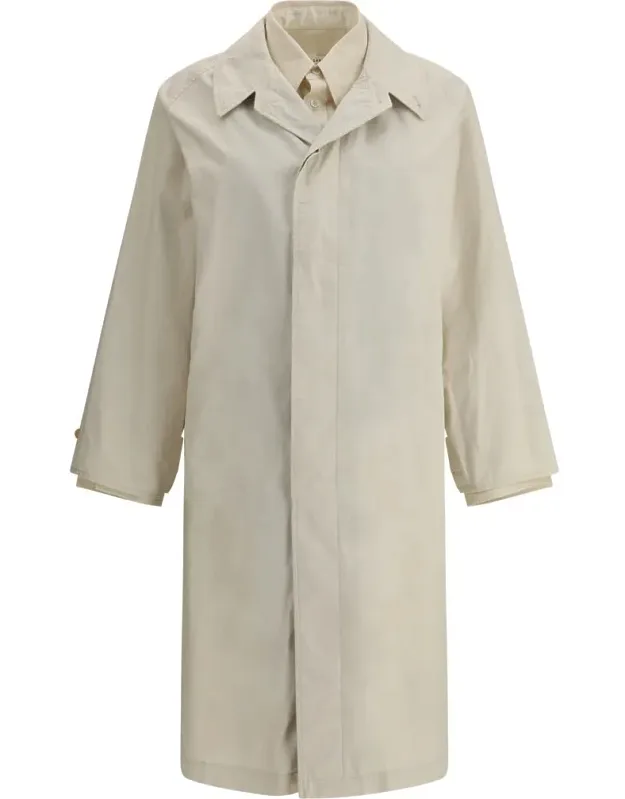 Trench Coat With Double Layer Pattern And Hidden Button Closure