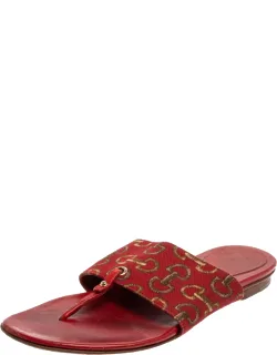 Canvas And Leather Thong Flats Sandals