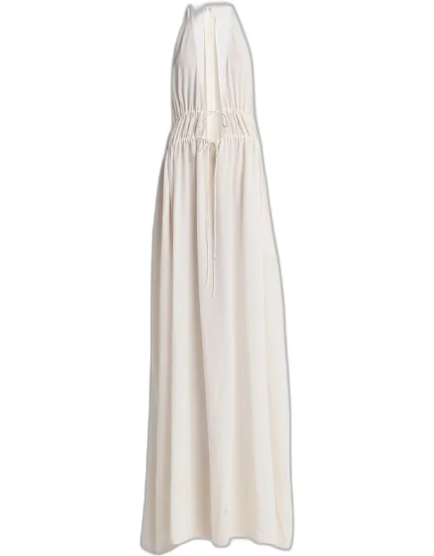 Plunging Tie Halter Maxi Dress